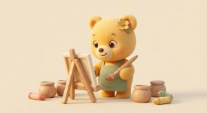 Bea the Buttercup Bear — Pixar-style mascot for the Buttercups room at Heaton Lodge, ages 2 to 3